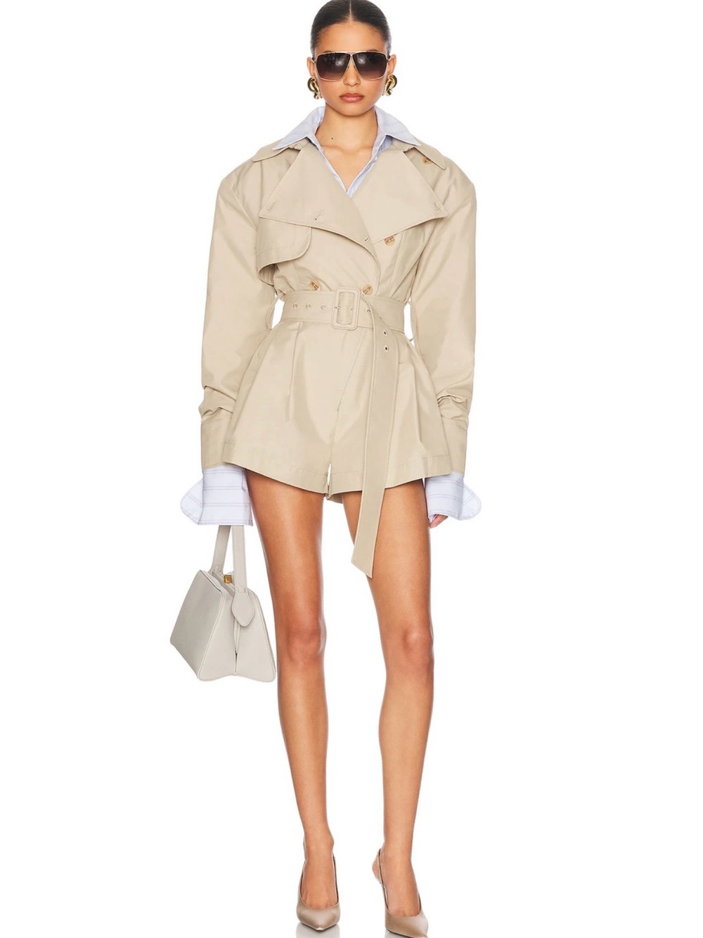 Helsa—Khaki Trench Coat Jumpsuit/Romper, Sz S, MINT